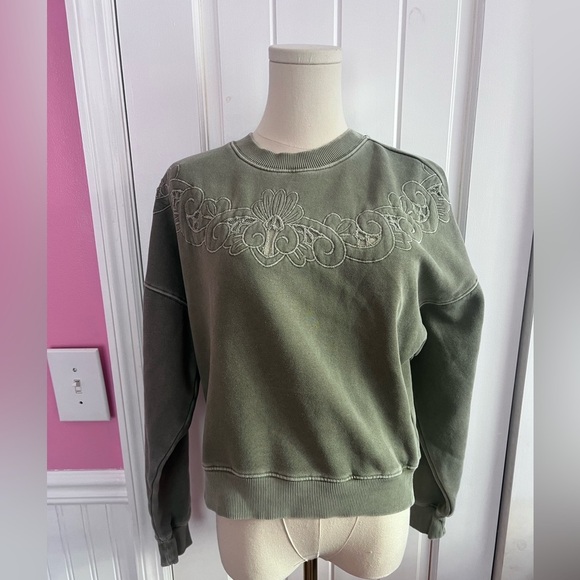 American Eagle Cropped Sweatshirt Embroidered Design Green Great Condition XS - Picture 1 of 2